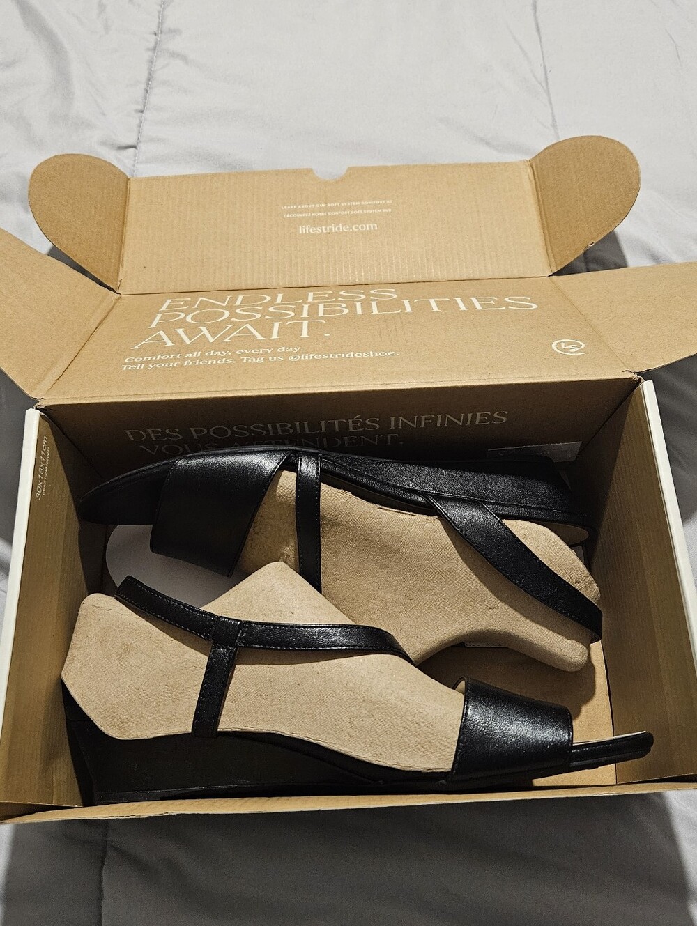 LifeStride Black Wedge Sandals - Women's Comfort Strappy Heels - Yasmine